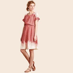 Anthropologie Maeve Red & Cream Veronica Mini Shirtdress Size Small